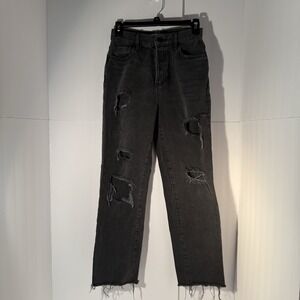 women's pacsun jeans size 25 black with holes and multiple buttons